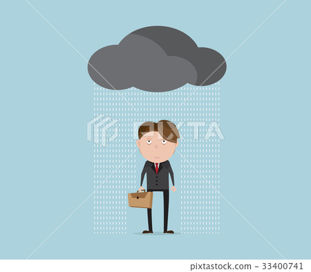 Businessman Wet And Tried In Rainy Day Cartoon Stock Illustration