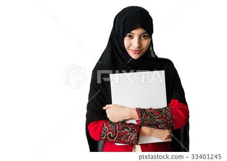 beautiful young muslim woman with file folder beautiful young muslim woman with file folder 33401245