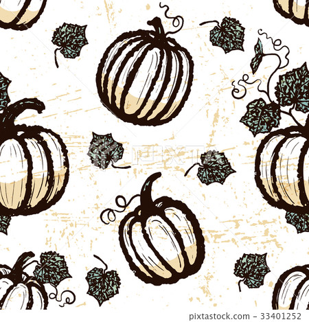 Ink hand drawn seamless pattern with pumpkins - Stock Illustration ...