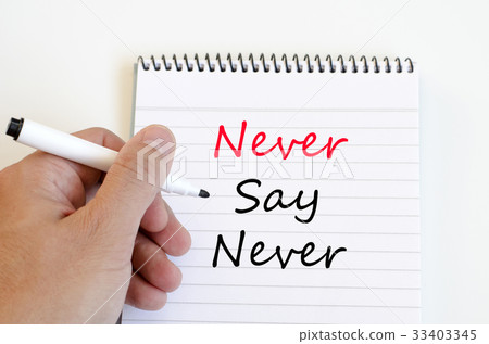 Human hand  and never say never text concept 33403345