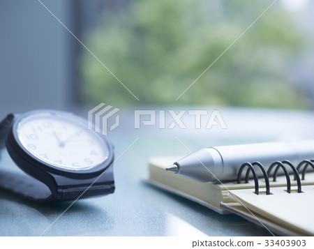 Business image · notebook · clock 33403903