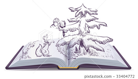 Fox and Crow story. Open book fable illustration Fox and Crow story. Open book fable illustration 33404772