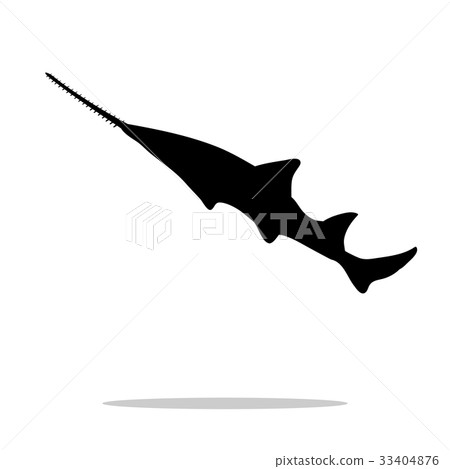 Sawfish fish black silhouette aquatic animal 33404876