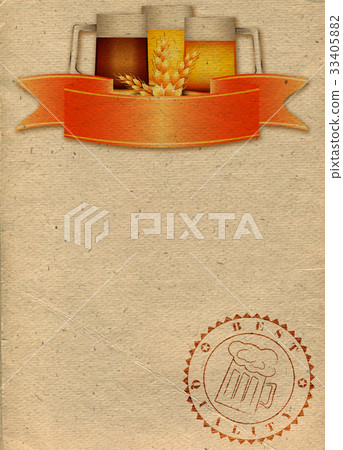 Paper background with three mugs of beer Paper background with three mugs of beer 33405882