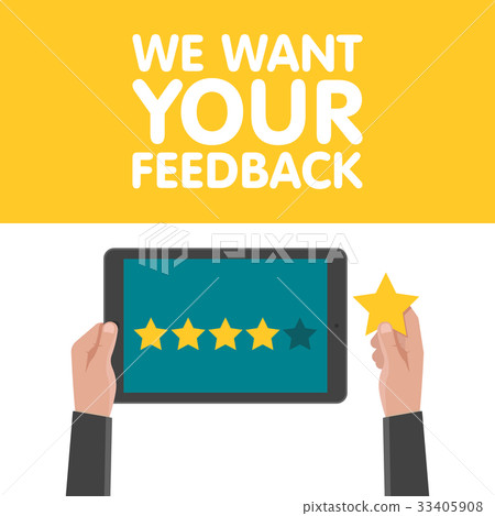 Hand holding and pointing to tablet with five star Hand holding and pointing to tablet with five star 33405908