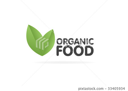 Organic food eco green leaf label sticker.  33405934