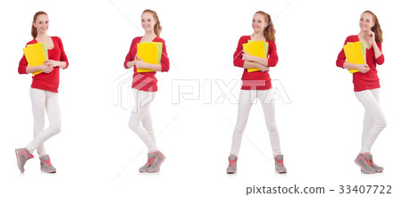 Young student with books on white Young student with books on white 33407722