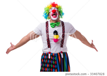 图库照片: funny clown acting silly isolated on white