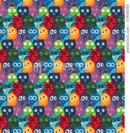 Owls hand drawn seamless pattern - Stock Illustration [33408089] - PIXTA