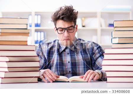 Nerd funny student preparing for university exams Nerd funny student preparing for university exams 33408608