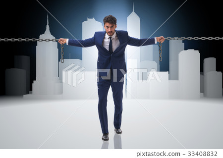 Businessman holding chains in business concept 33408832