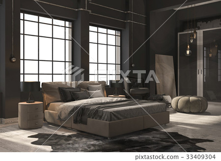 loft bedroom with beige wood floor loft bedroom with beige wood floor 33409304