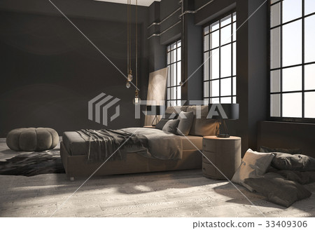 loft bedroom with beige wood floor loft bedroom with beige wood floor 33409306