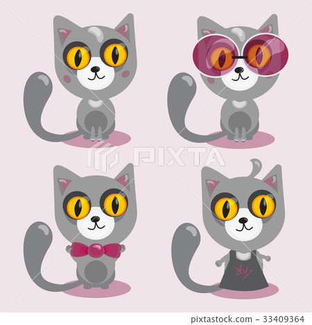 cartoon character in flat style . Cat sit in 33409364