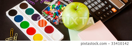 notebook stack and pencils. Schoolchild and 33410142