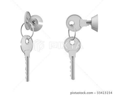 3d rendering of 2 keylocks with keys in side view 33413154