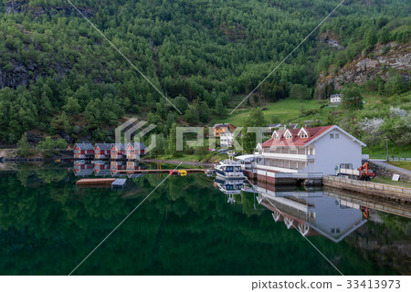 Flam village and Aurland fjord in Norway. Flam village and Aurland fjord in Norway. 33413973