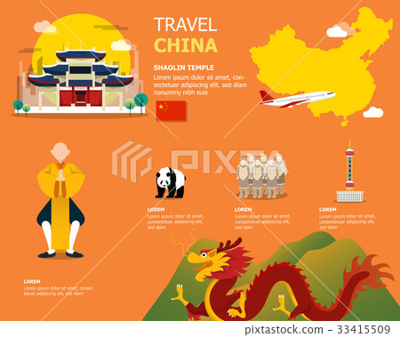 Map of the China and landmark icons for traveling 33415509