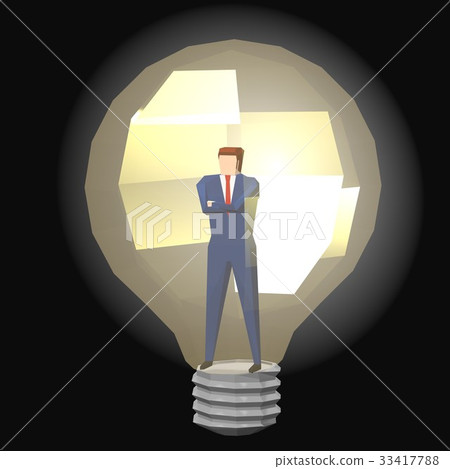 Businessman in a glowing light bulb 33417788
