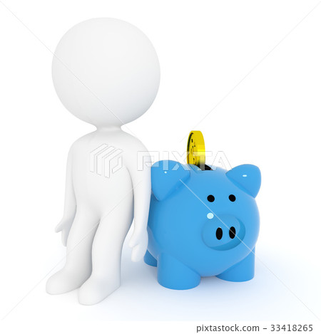 small white people with blue piggy bank for saving 33418265