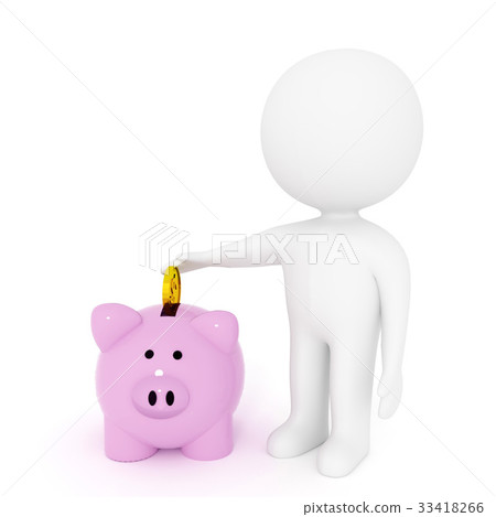 small white people with pink piggy bank for saving 33418266