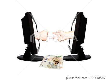 Virtual game by internet paper scissors stone. Virtual game by internet paper scissors stone. 33418587