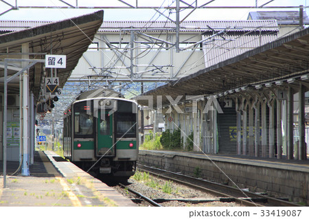 Tohoku Main Line 701 series train stopping at Shiroishi Station (Sendai district) 33419087