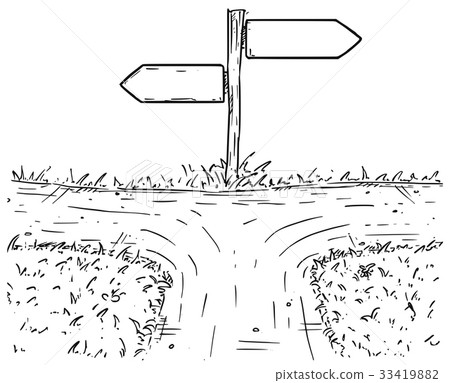 Cartoon Vector Crossroad with Empty Direction Sign