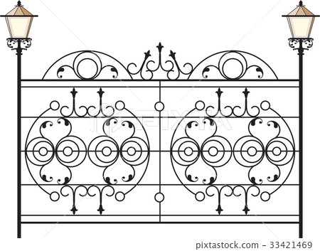 Wrought Iron Gate With Lamp Wrought Iron Gate With Lamp 33421469