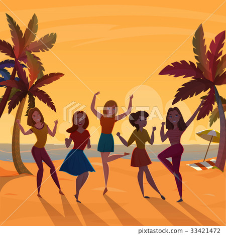 Girls Beach Dance Retro Poster Girls Beach Dance Retro Poster 33421472