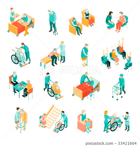 Elderly People Nursing Home Isometric Set 33421604
