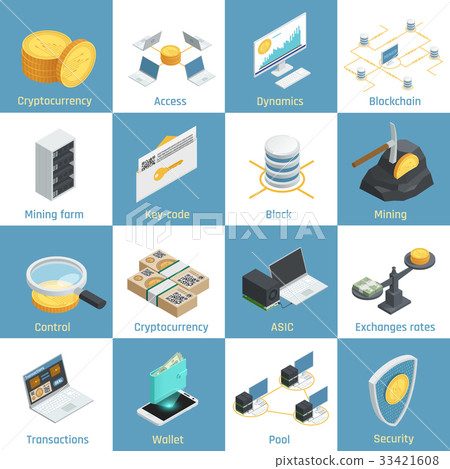 Cryptocurrency Isometric Icons 33421608