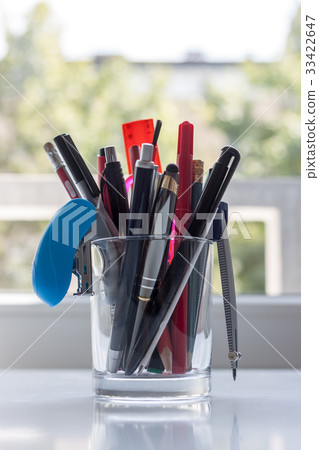 work desk with stationery in glass 33422647