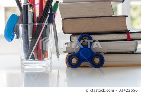 work desk with stationery books work desk with stationery books 33422650