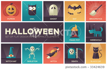 Halloween - vector modern flat design icons set Halloween - vector modern flat design icons set 33424639