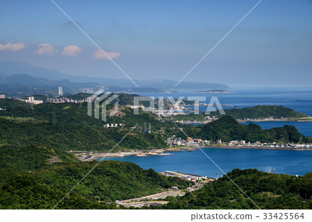 台灣 風景 海景 雲 藍天 天空 北台灣 瑞芳 沿海 建築 山巒 旅遊勝地 九份 新北市 港灣 海灣 33425564