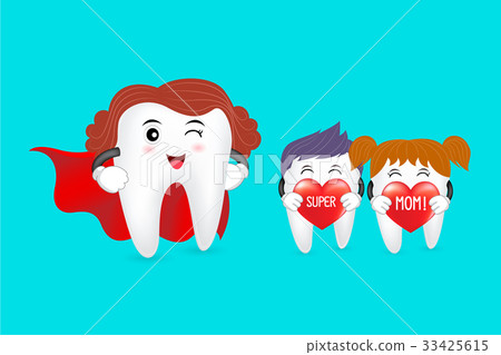 Super mom with family, tooth characters design.  33425615