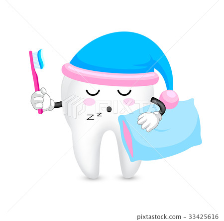 Cute cartoon tooth character with pillow. Cute cartoon tooth character with pillow. 33425616