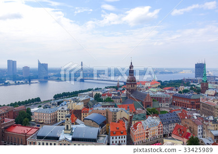 Aerial view of the old town and Vansu bridge, Riga 33425989