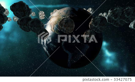 Planet Earth and asteroids spinning around its 33427075