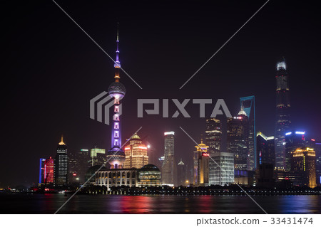 Shanghai cityscape by night in China 33431474