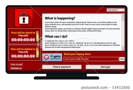 Cryptolocker infection window on computer monitor Cryptolocker infection window on computer monitor 33432800