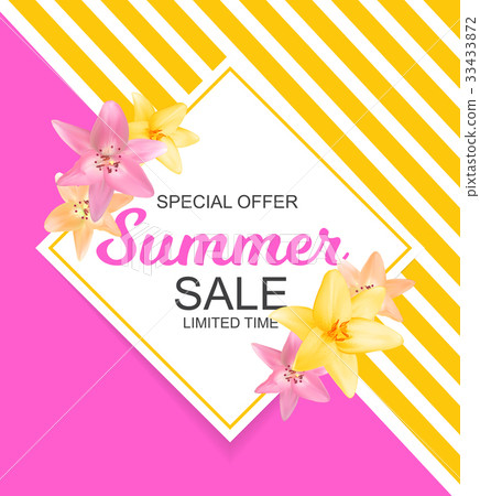 Summer Sale Banner with Lily Flowers. Cute Natural 33433872