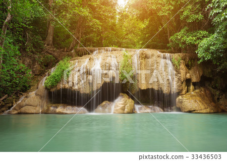 Level 2 of Erawan Waterfall in Kanchanaburi Level 2 of Erawan Waterfall in Kanchanaburi 33436503