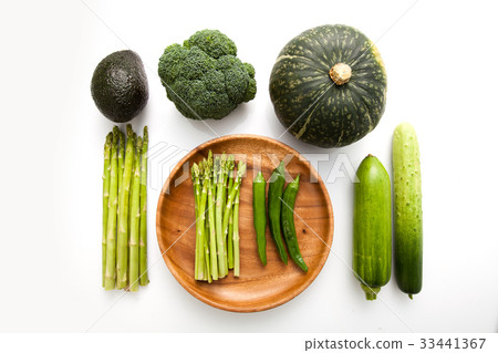 Avocado, broccoli, squash, asparagus, pepper, zucchini, cucumber Avocado, broccoli, squash, asparagus, pepper, zucchini, cucumber 33441367