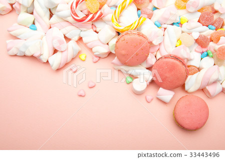 Marshmallow, candy, jelly, macaroons 33443496