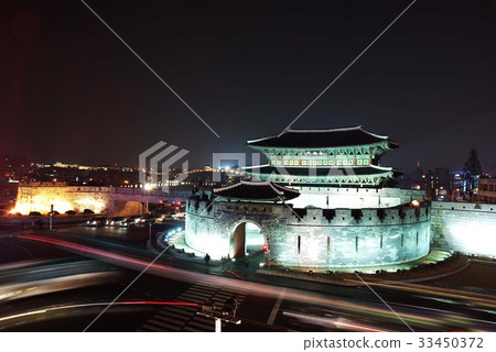 夜景，Janganmen，水原華城，水原，京畿道 33450372