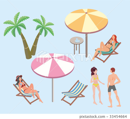 Summer vacation, beach resort. Women and a man Summer vacation, beach resort. Women and a man 33454664