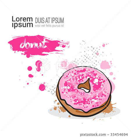 Donut Hand Drawn Watercolor Dessert Food On White Donut Hand Drawn Watercolor Dessert Food On White 33454694
