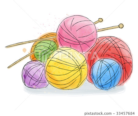Ball of wool doodle watercolor Ball of wool doodle watercolor 33457684